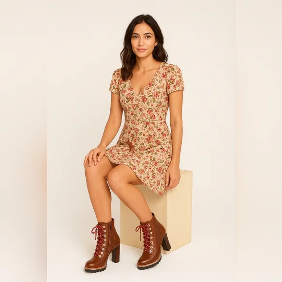 Gianni Bini Tondria Lace Up Platform Heeled Boot Graham Cracker Size 7.5 - Picture 2 of 16